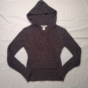 Heart N Crush Hoodie Women's Medium Black Sparkle Pullover Slim Fitting Sweater